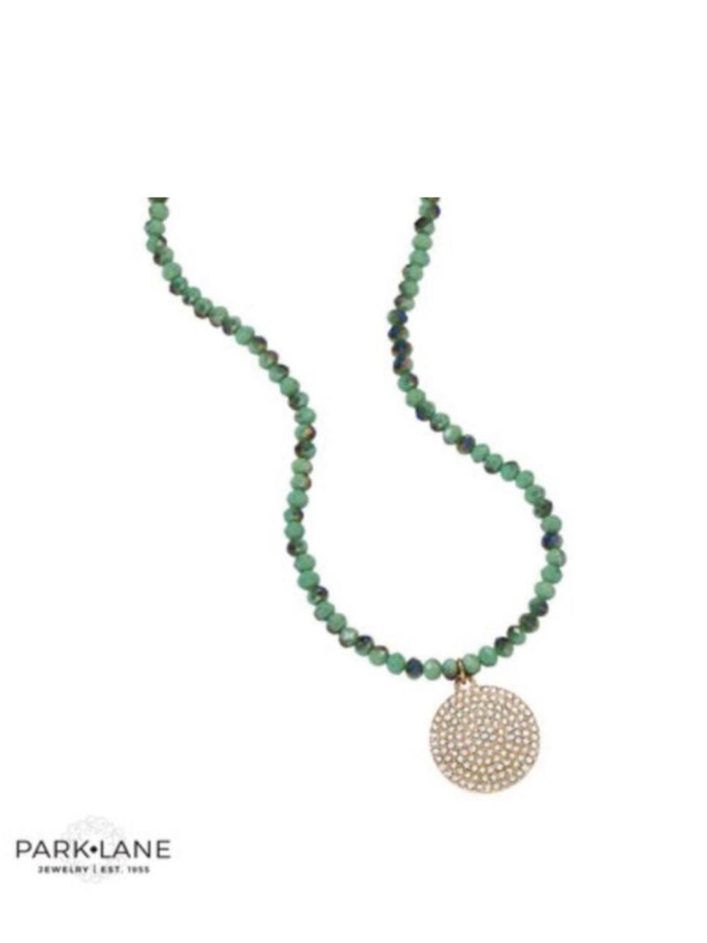 Park Lane Green Beaded Necklace with Gold Pavé Disk